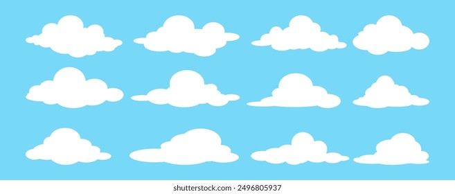 Collection of white cloud illustrations. Vector set of cartoon clouds in flat design.Cloud.