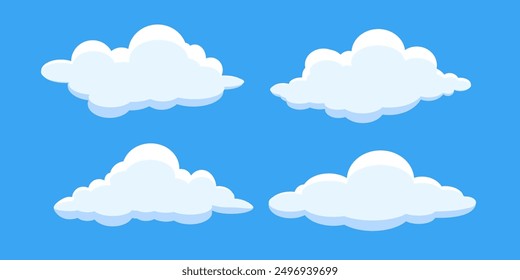 Collection of white cloud illustrations. Vector set of cartoon clouds in flat design.Cloud.
