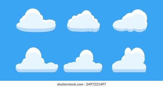 Collection of white cloud illustrations. Vector set of cartoon clouds in flat design.Cloud.