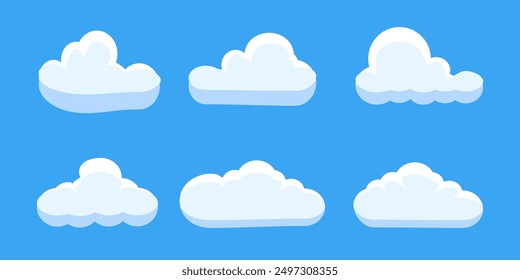 Collection of white cloud illustrations. Vector set of cartoon clouds in flat design.Cloud.