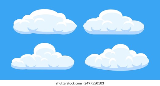 Collection of white cloud illustrations. Vector set of cartoon clouds in flat design.Cloud.