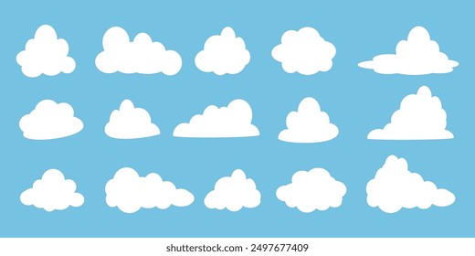 Collection of white cloud illustrations. Vector set of cartoon clouds in flat design.Cloud.