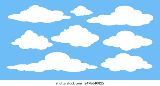 Collection of white cloud illustrations. Vector set of cartoon clouds in flat design.Cloud.
