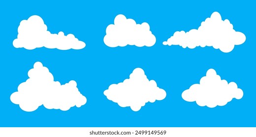Collection of white cloud illustrations. Vector set of cartoon clouds in flat design.Cloud.