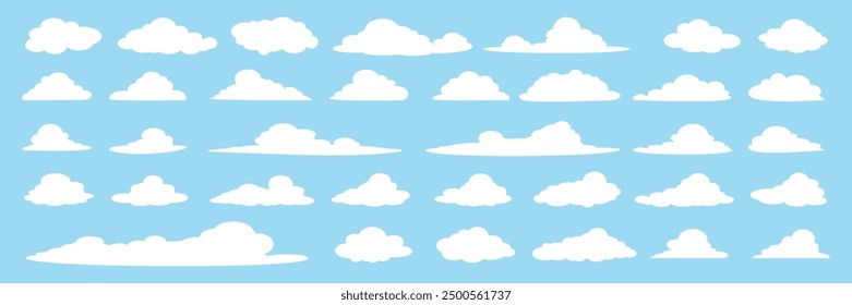 Collection of white cloud illustrations. Vector set of cartoon clouds in flat design.Cloud.