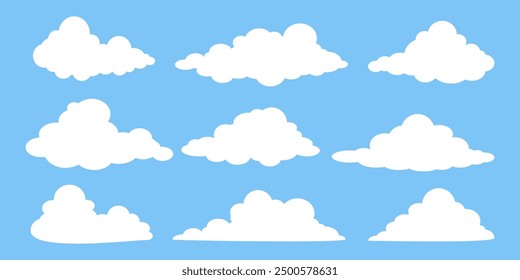 Collection of white cloud illustrations. Vector set of cartoon clouds in flat design.Cloud.