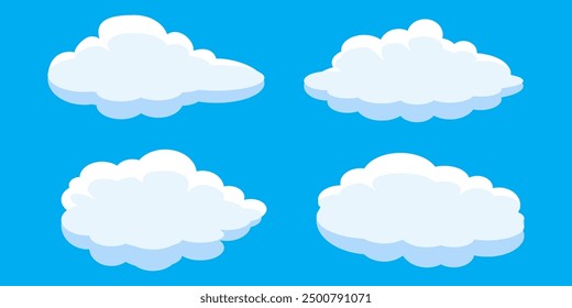 Collection of white cloud illustrations. Vector set of cartoon clouds in flat design.Cloud.