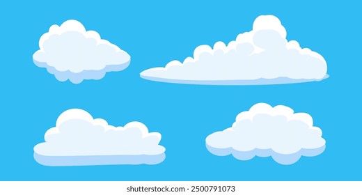 Collection of white cloud illustrations. Vector set of cartoon clouds in flat design.Cloud.