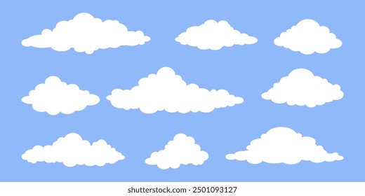 Collection of white cloud illustrations. Vector set of cartoon clouds in flat design.Cloud.