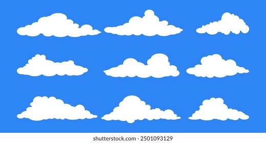 Collection of white cloud illustrations. Vector set of cartoon clouds in flat design.Cloud.
