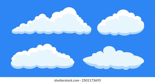 Collection of white cloud illustrations. Vector set of cartoon clouds in flat design.Cloud.