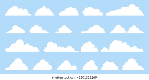 Collection of white cloud illustrations. Vector set of cartoon clouds in flat design.Cloud.