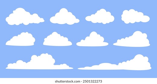 Collection of white cloud illustrations. Vector set of cartoon clouds in flat design.Cloud.