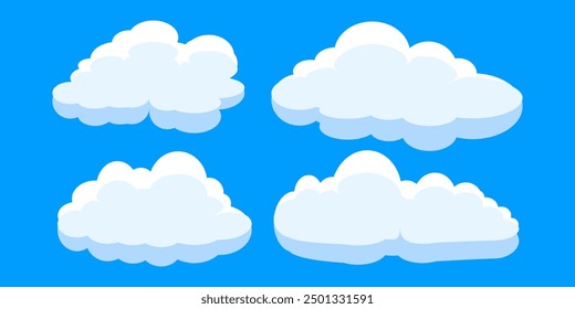 Collection of white cloud illustrations. Vector set of cartoon clouds in flat design.Cloud.