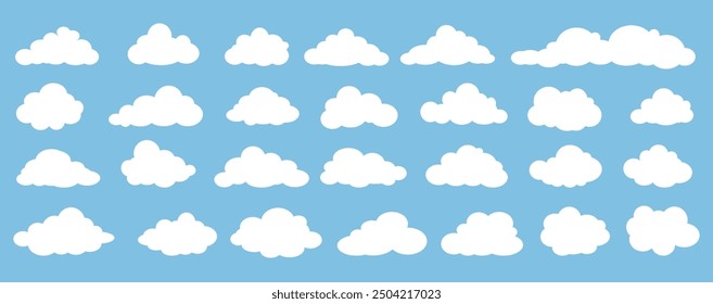 Collection of white cloud illustrations. Vector set of cartoon clouds in flat design.Cloud.Sky.