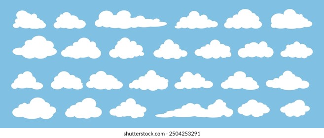 Collection of white cloud illustrations. Vector set of cartoon clouds in flat design.Cloud.Sky.
