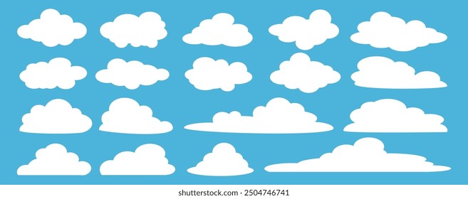 Collection of white cloud illustrations. Vector set of cartoon clouds in flat design.Cloud.Sky.