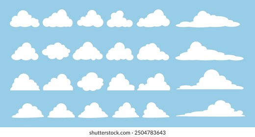 Collection of white cloud illustrations. Vector set of cartoon clouds in flat design.Cloud.Sky.Set of cartoon cloud and sky