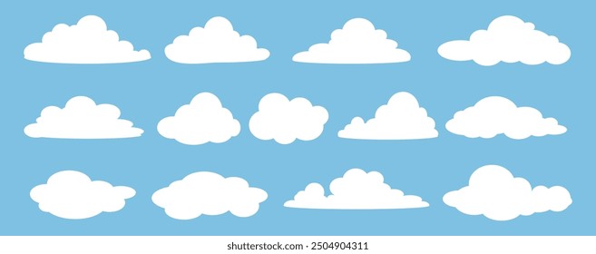 Collection of white cloud illustrations. Vector set of cartoon clouds in flat design.Cloud.Sky.Set of cartoon cloud and sky