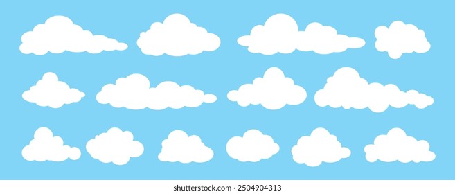 Sammlung von Illustrationen der weißen Wolke. Vektorsatz von Cartoon-Wolken im flachen Design.Cloud.Sky.Satz von Cartoon-Wolken und Himmel