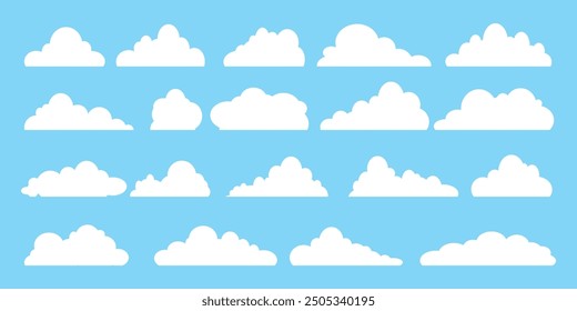 Collection of white cloud illustrations. Vector set of cartoon clouds in flat design.Cloud.Sky.
