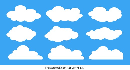 Collection of white cloud illustrations. Vector set of cartoon clouds in flat design.Cloud.Sky.
