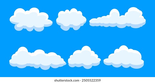 Collection of white cloud illustrations. Vector set of cartoon clouds in flat design.Cloud.Sky.