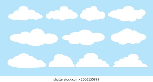 Collection of white cloud illustrations. Vector set of cartoon clouds in flat design.Cloud.Sky.