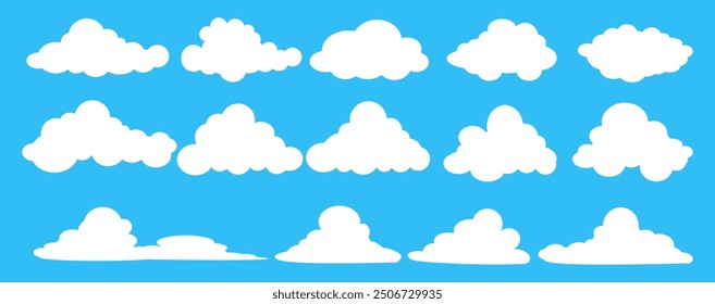 Collection of white cloud illustrations. Vector set of cartoon clouds in flat design.Cloud.Sky.
