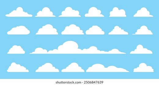 Collection of white cloud illustrations. Vector set of cartoon clouds in flat design.Cloud.Sky.