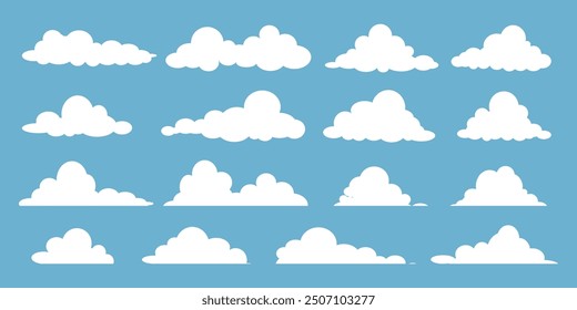 Collection of white cloud illustrations. Vector set of cartoon clouds in flat design.Cloud.Sky.