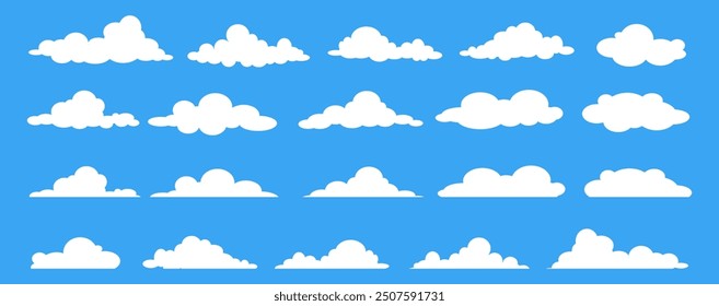 Collection of white cloud illustrations. Vector set of cartoon clouds in flat design.Cloud.Sky.