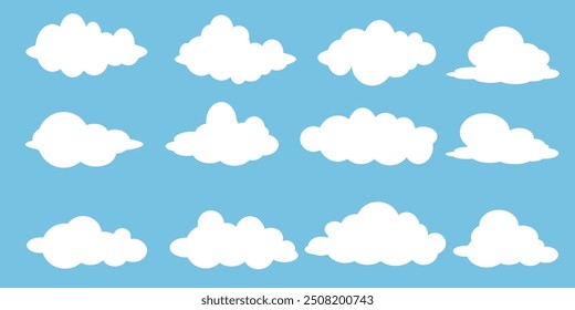 Collection of white cloud illustrations. Vector set of cartoon clouds in flat design.Cloud.Sky.
