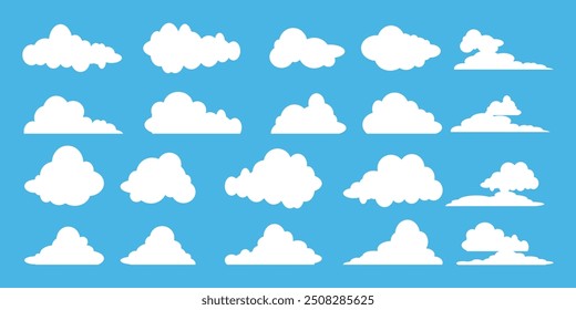 Collection of white cloud illustrations. Vector set of cartoon clouds in flat design.Cloud.Sky.
