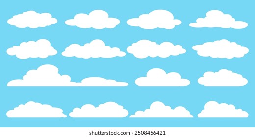 Collection of white cloud illustrations. Vector set of cartoon clouds in flat design.Cloud.Sky.
