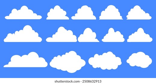 Collection of white cloud illustrations. Vector set of cartoon clouds in flat design.Cloud.Sky.