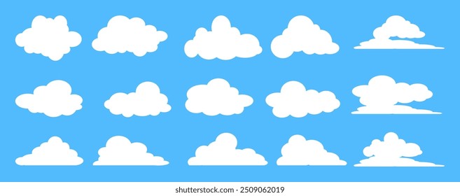 Coleção de ilustrações de nuvens brancas. Vetor conjunto de nuvens de desenhos animados em design plano.Cloud.Sky.