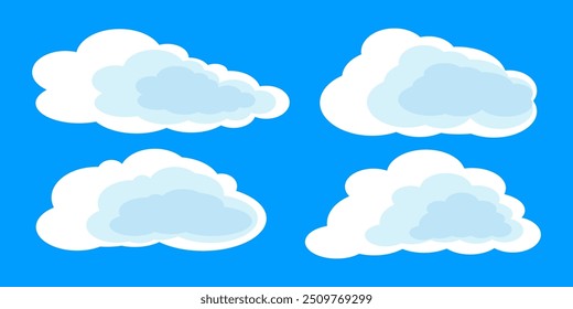 Collection of white cloud illustrations. Vector set of cartoon clouds in flat design.Cloud.Sky.