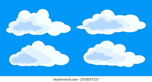 Collection of white cloud illustrations. Vector set of cartoon clouds in flat design.Cloud.Sky.