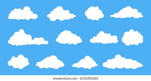 Collection of white cloud illustrations. Vector set of cartoon clouds in flat design.Cloud.Sky.