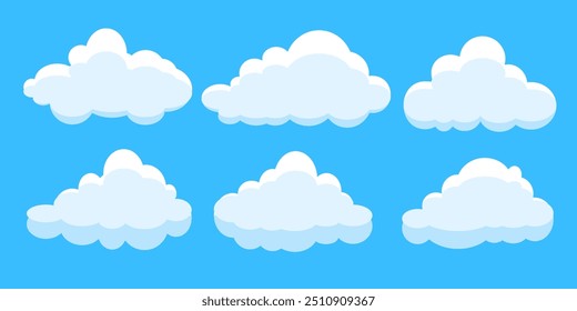 Collection of white cloud illustrations. Vector set of cartoon clouds in flat design.Cloud.Sky.