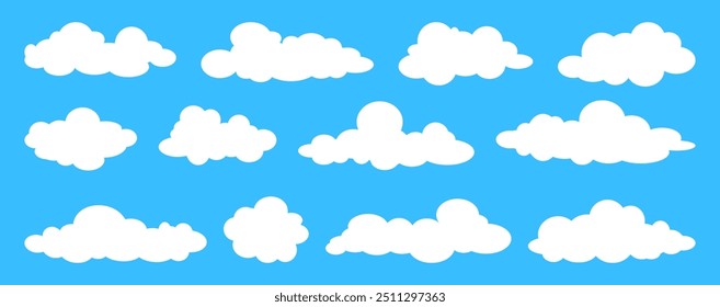 Collection of white cloud illustrations. Vector set of cartoon clouds in flat design.Cloud.Sky.