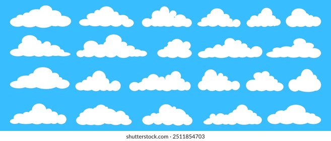 Collection of white cloud illustrations. Vector set of cartoon clouds in flat design.Cloud.Sky.