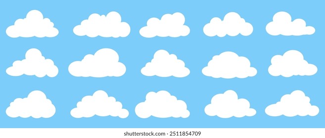 Collection of white cloud illustrations. Vector set of cartoon clouds in flat design.Cloud.Sky.