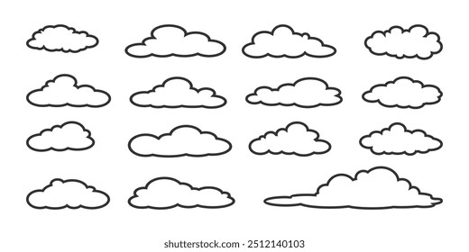 Collection of white cloud illustrations. Vector set of cartoon clouds in flat design.Cloud.Sky.Cloud icon with outline style