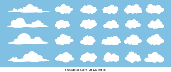 Collection of white cloud illustrations. Vector set of cartoon clouds in flat design.Cloud.Sky.
