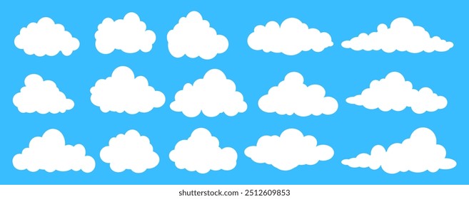 Collection of white cloud illustrations. Vector set of cartoon clouds in flat design.Cloud.Sky.