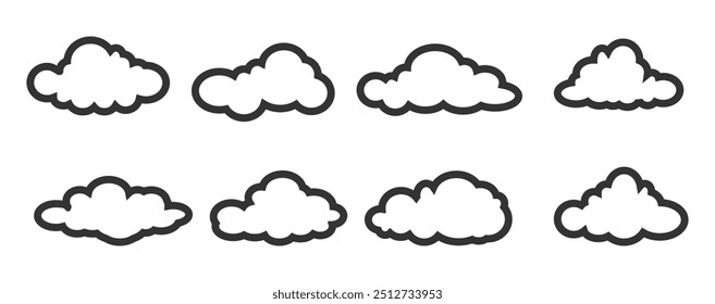 Collection of white cloud illustrations. Vector set of cartoon clouds in flat design.Cloud.Sky.Cloud icon with outline style