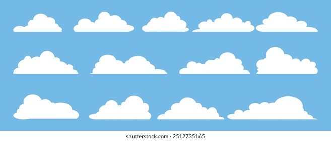 Collection of white cloud illustrations. Vector set of cartoon clouds in flat design.Cloud.Sky.