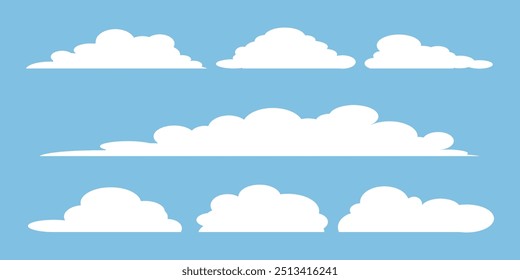 Collection of white cloud illustrations. Vector set of cartoon clouds in flat design.Cloud.Sky.